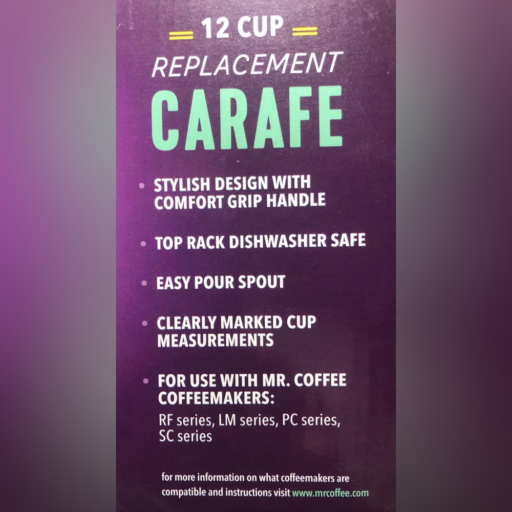 Brand new in sealed box. Mr. Coffee 12 cup replacement carafe. - Picture 2 of 2
